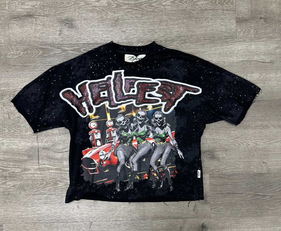 "Hellfest" F-Terry Cropped Tee - Washed Black