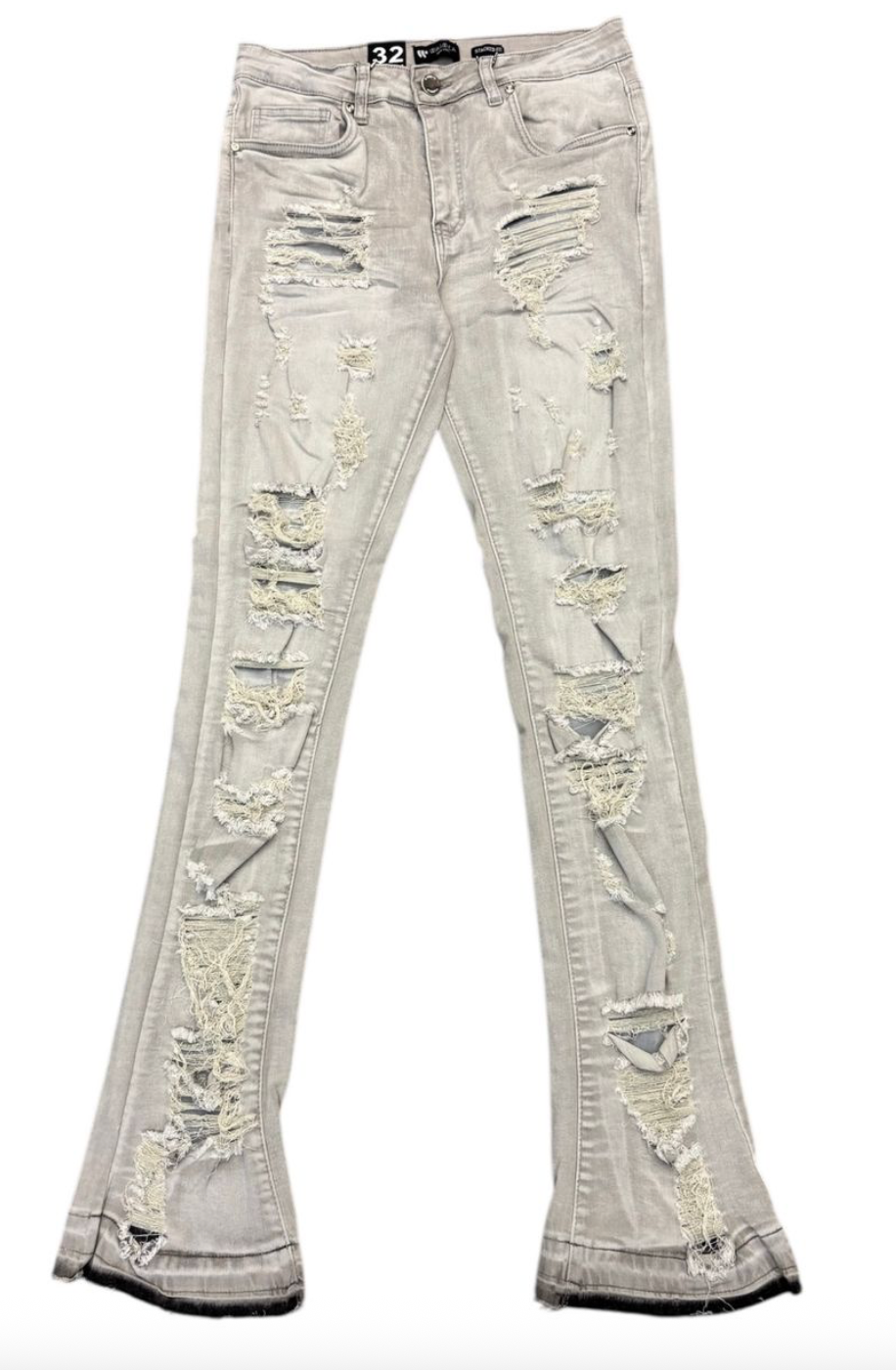 Distressed Stacked Denim - Grey Bleach