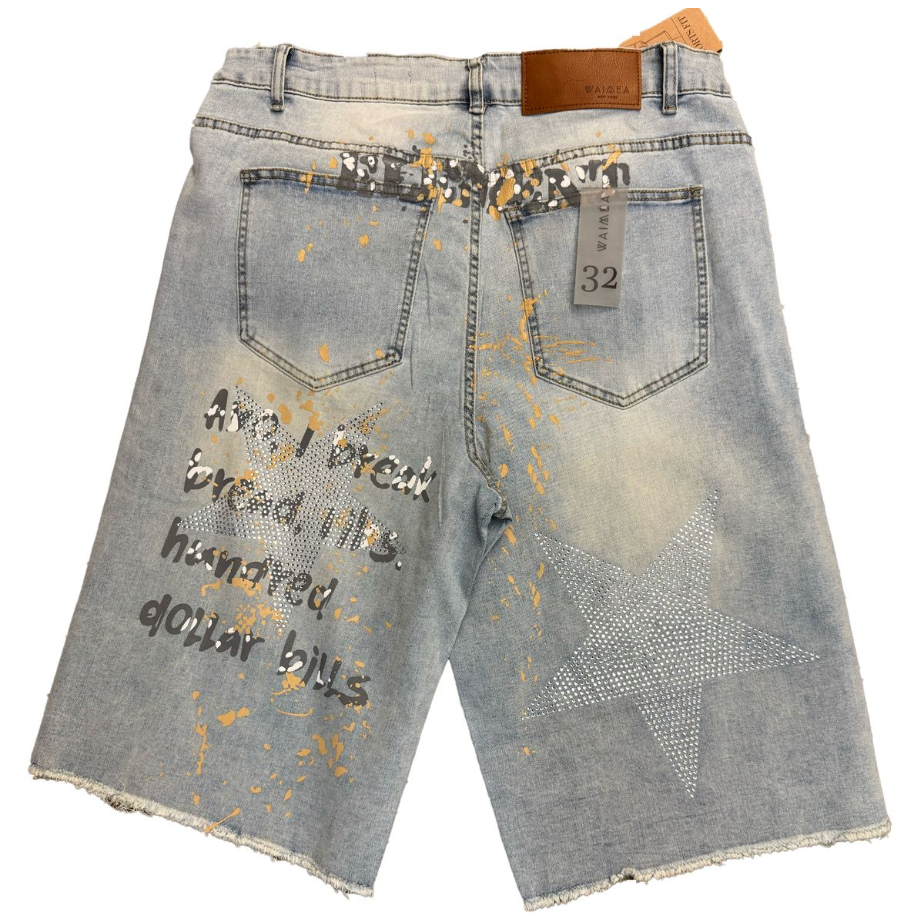 Drop Zone Denim Shorts - Grey Bleach