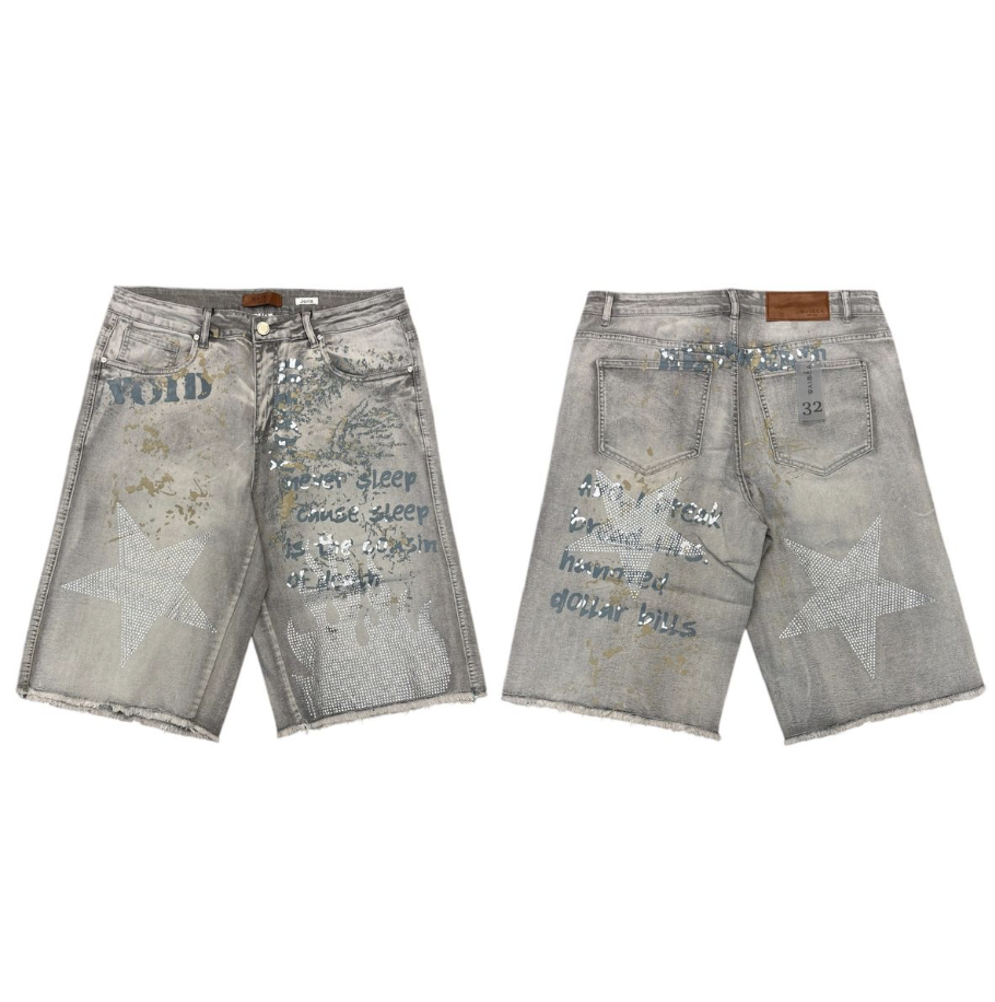Drop Zone Denim Shorts - Grey Bleach