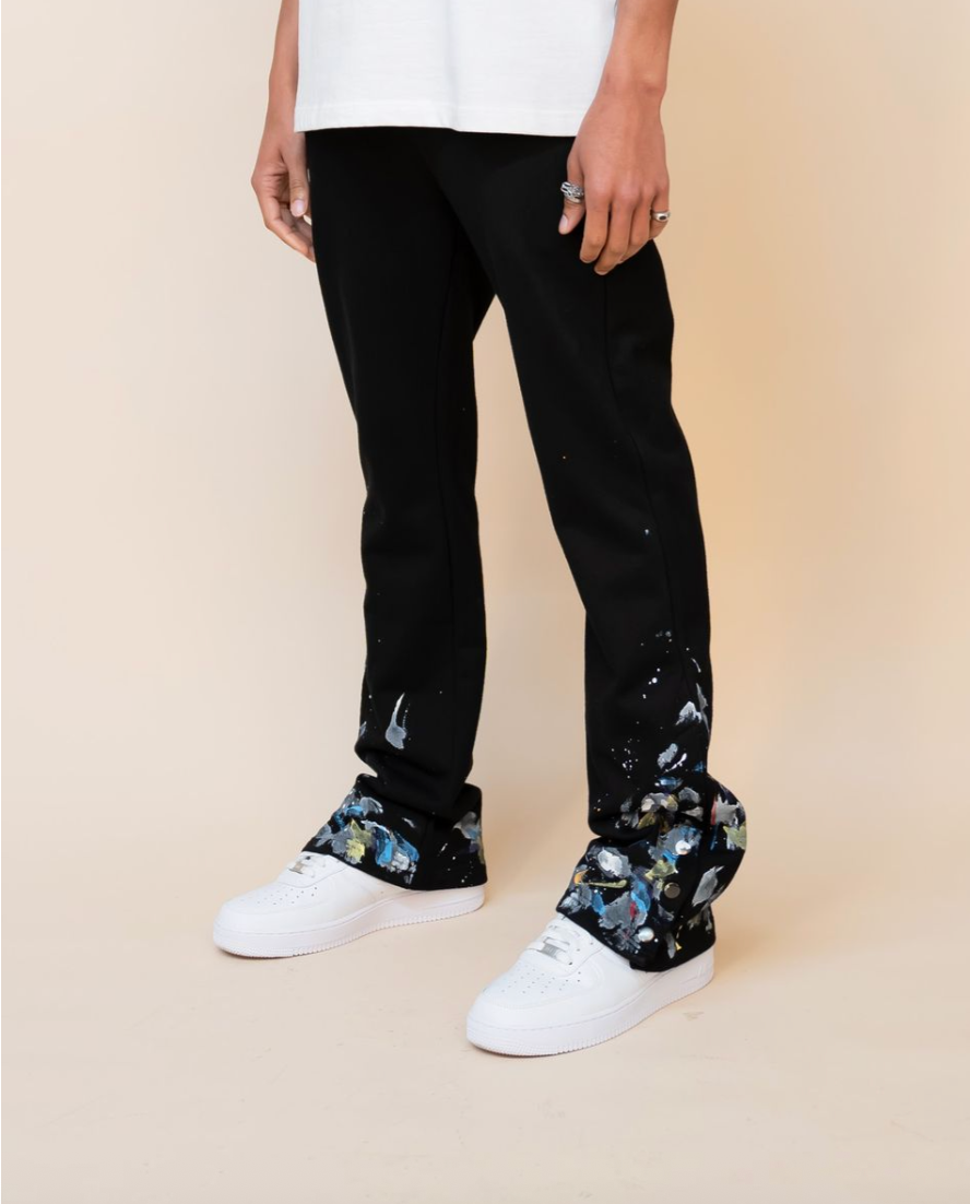 Snap Cargo Flared Pants - Black