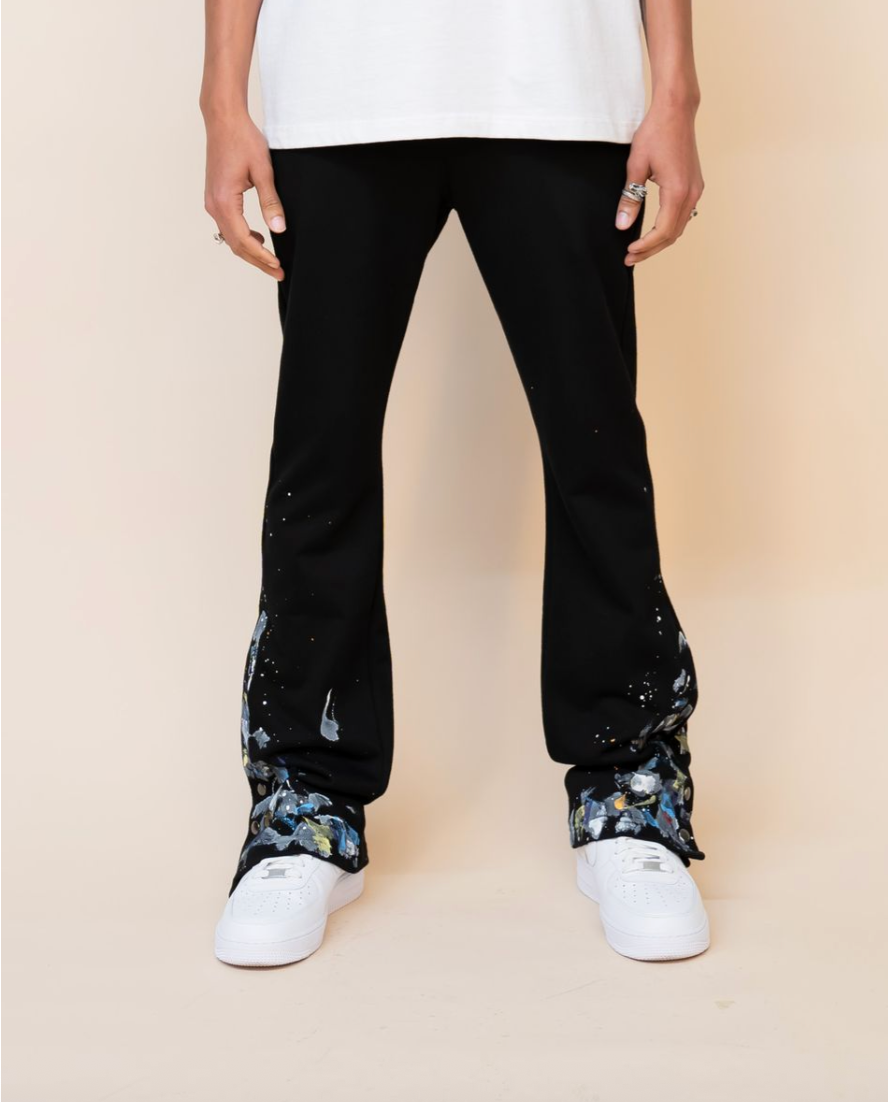 Snap Cargo Flared Pants - Black