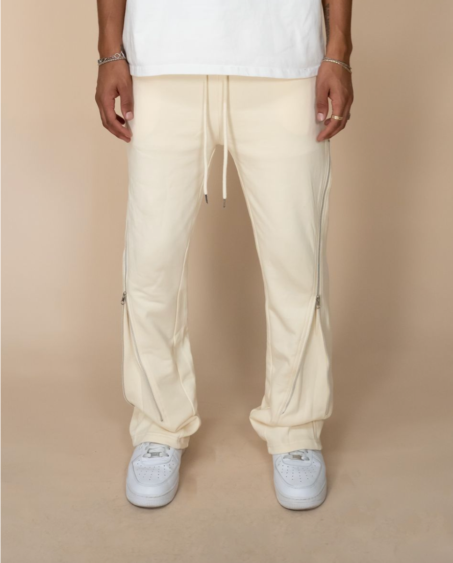 Zip Flared Sweatpants - Cream