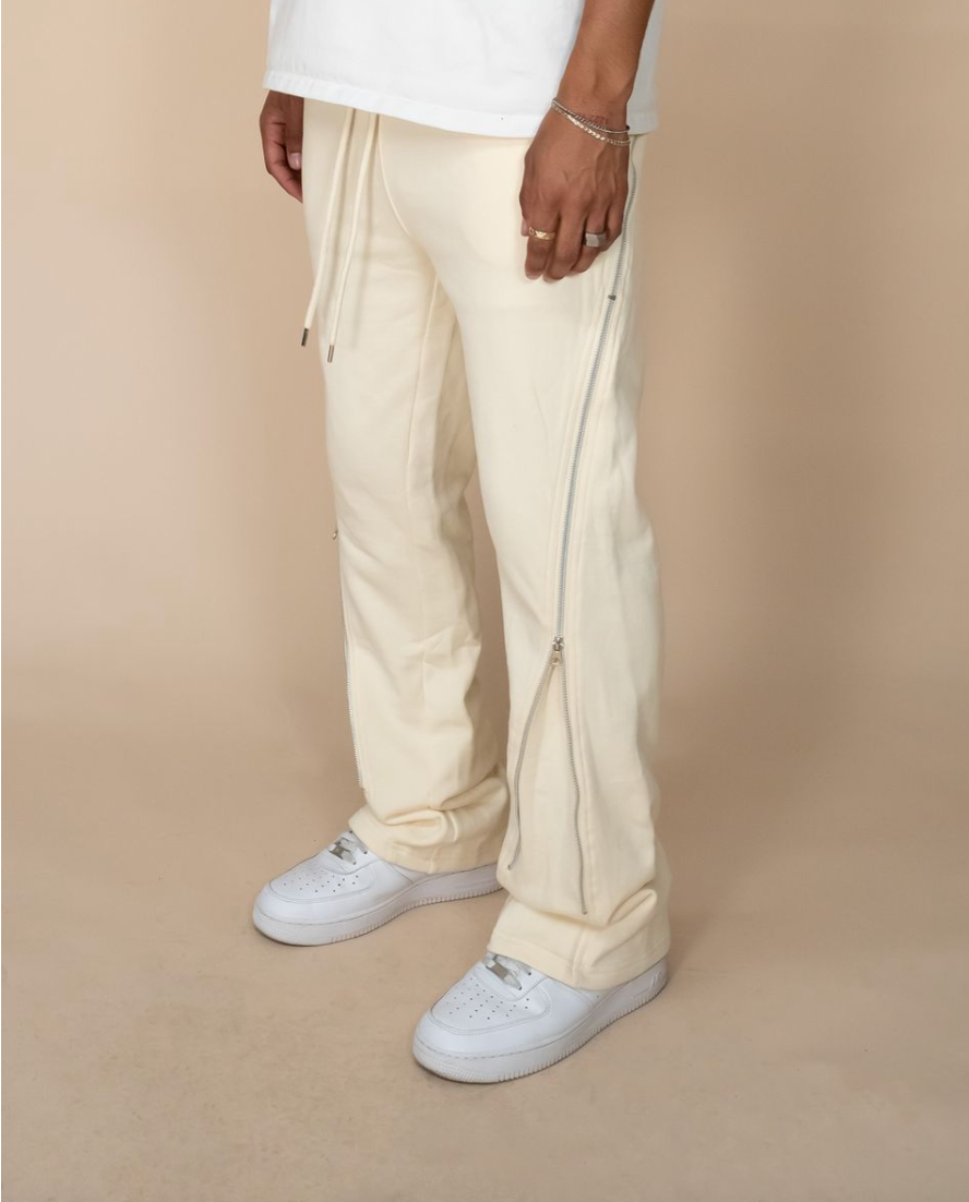 Zip Flared Sweatpants - Cream