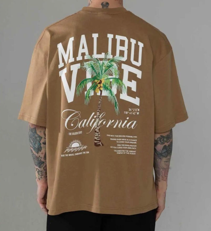 Malibu Vibe Oversized Tee - Brown