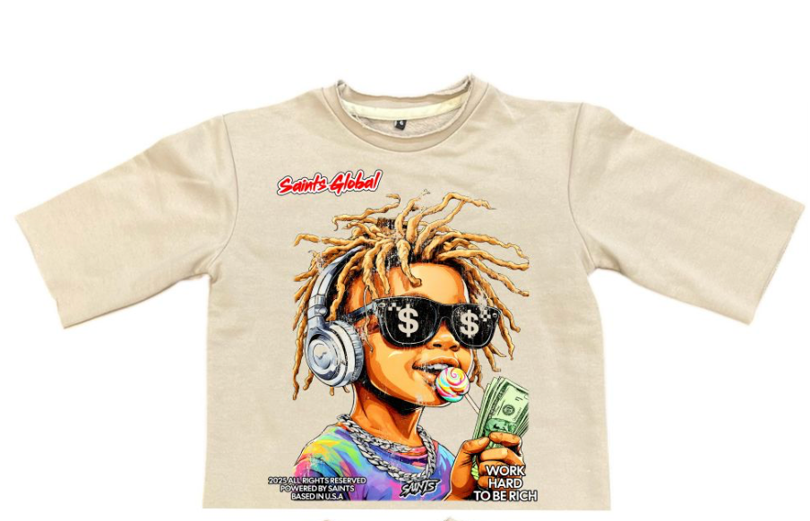 Never Runs Out Kids Cropped Tee - Khaki