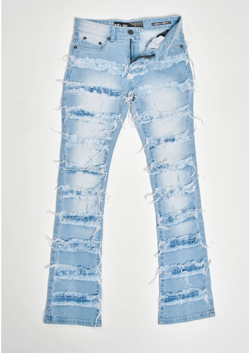 Kids Stretch Stack Patch Denim Jeans - Light Blue