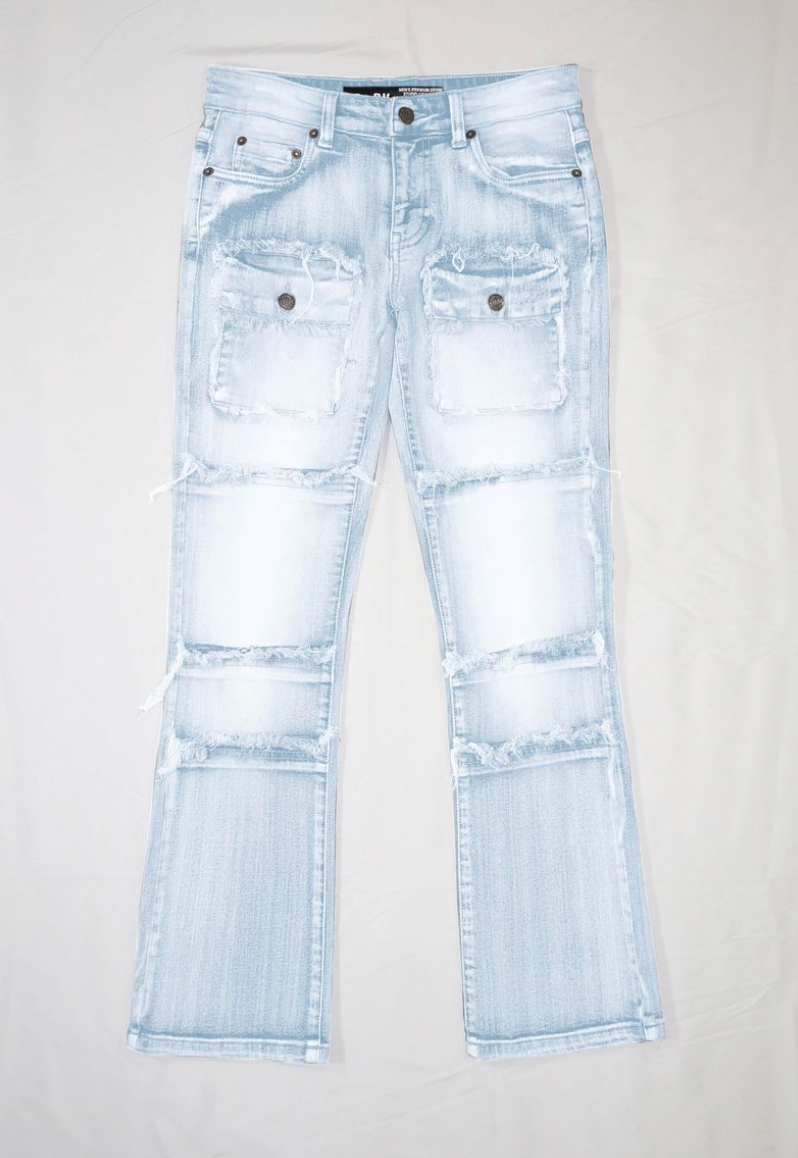 Kids Stretch Stacked Denim Jeans - Light Blue