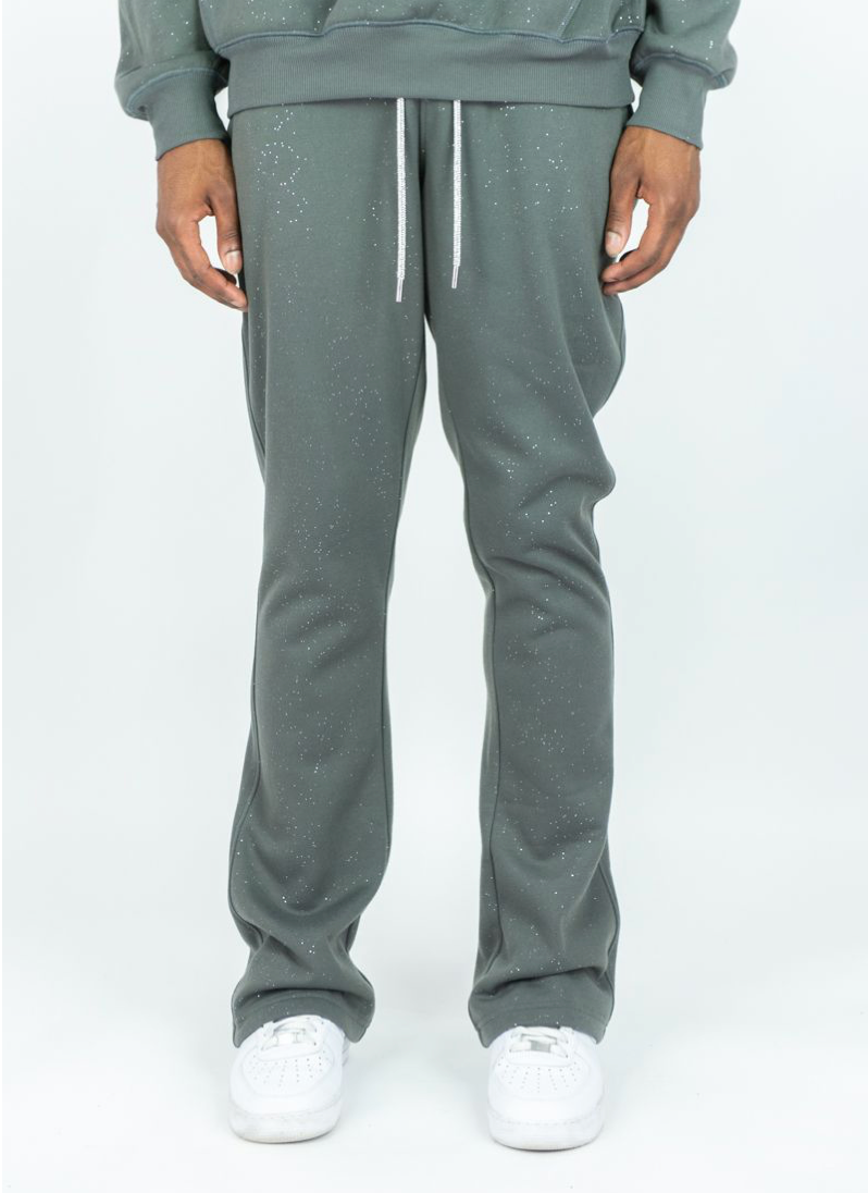Shiny Fabric Pants w/ Rhinestone String - Charcoal