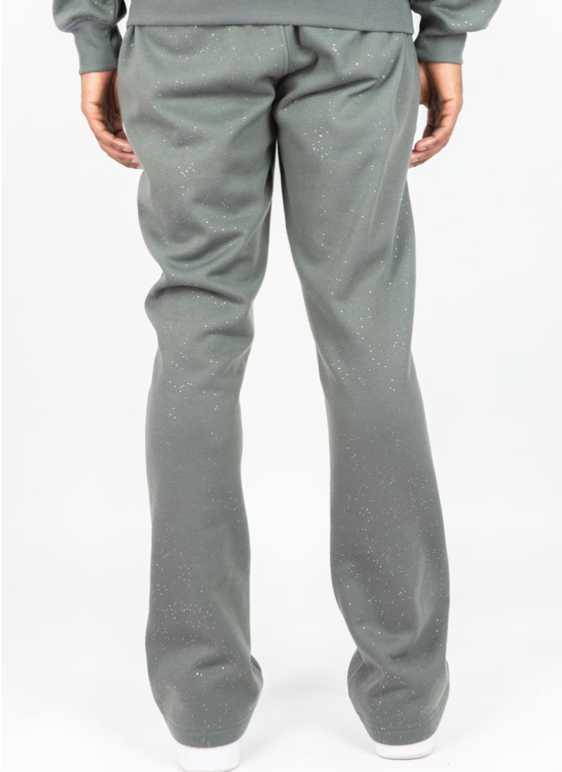 Shiny Fabric Pants w/ Rhinestone String - Charcoal