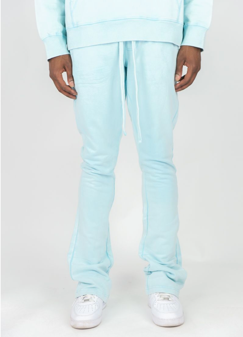 Acid Wash Stacked Pants - Sky Blue