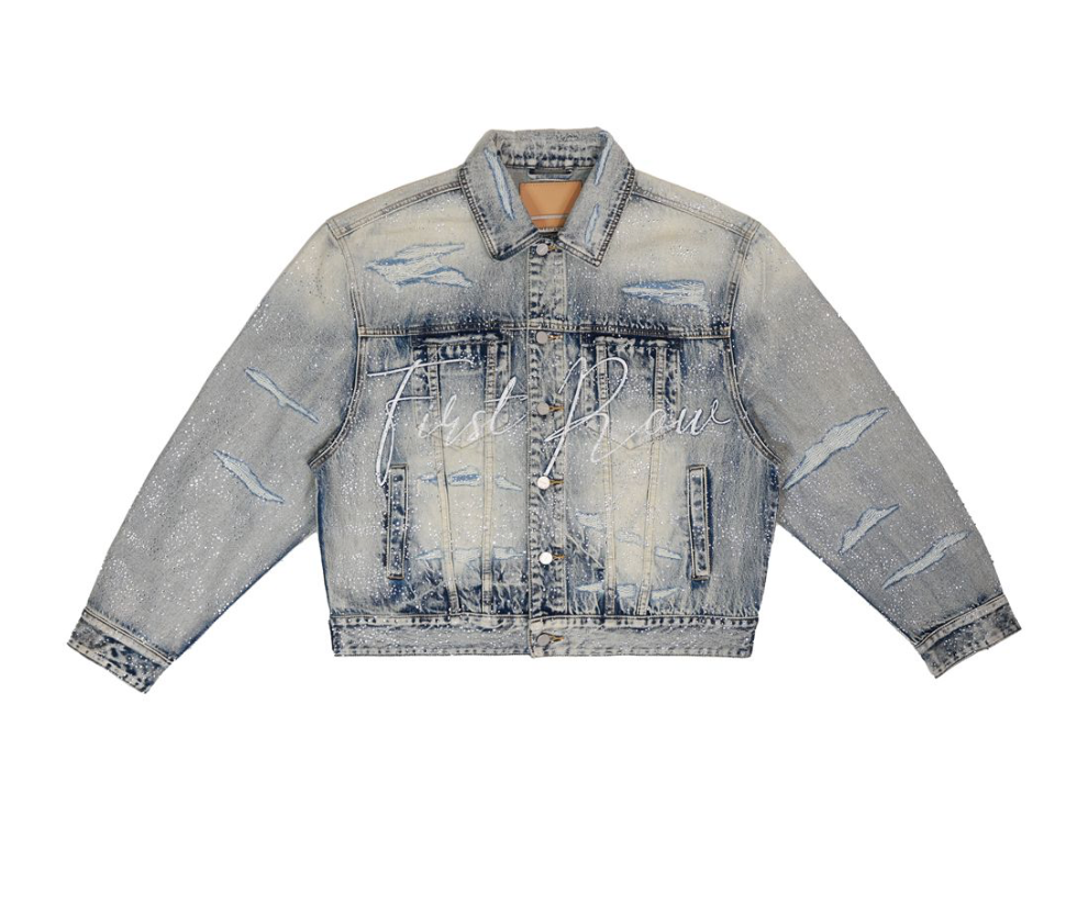 Rhinestone Denim Trucker Jacket - Light Wash