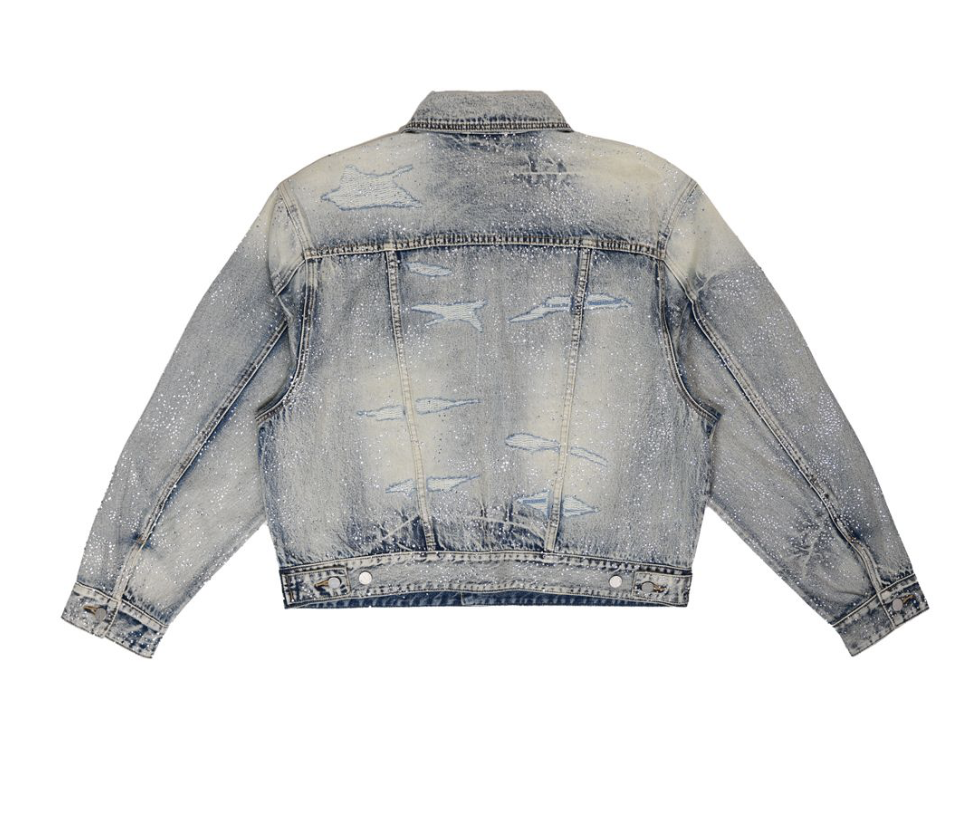 Rhinestone Denim Trucker Jacket - Light Wash