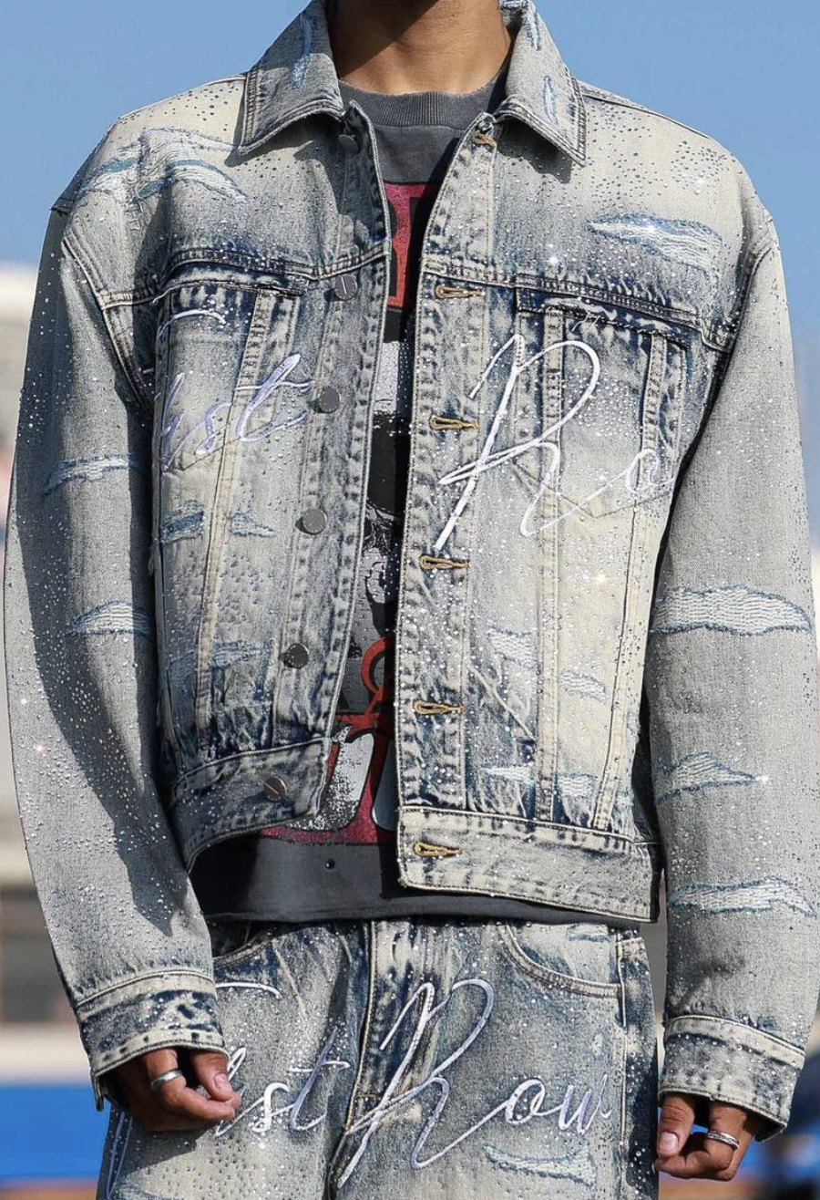Rhinestone Denim Trucker Jacket - Light Wash