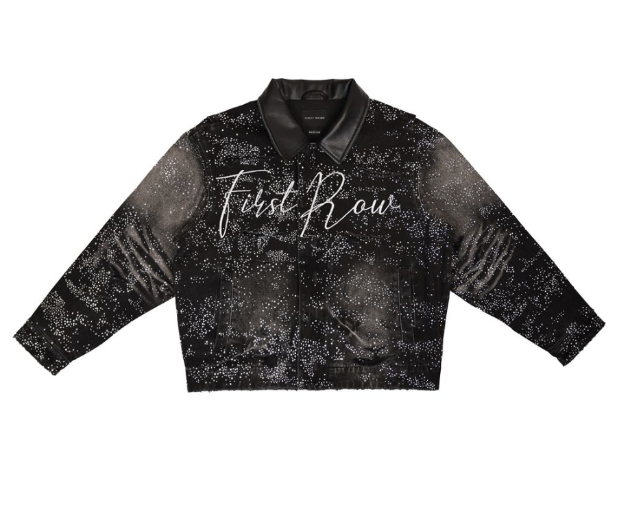 Rhinestone Denim Trucker Jacket - Black