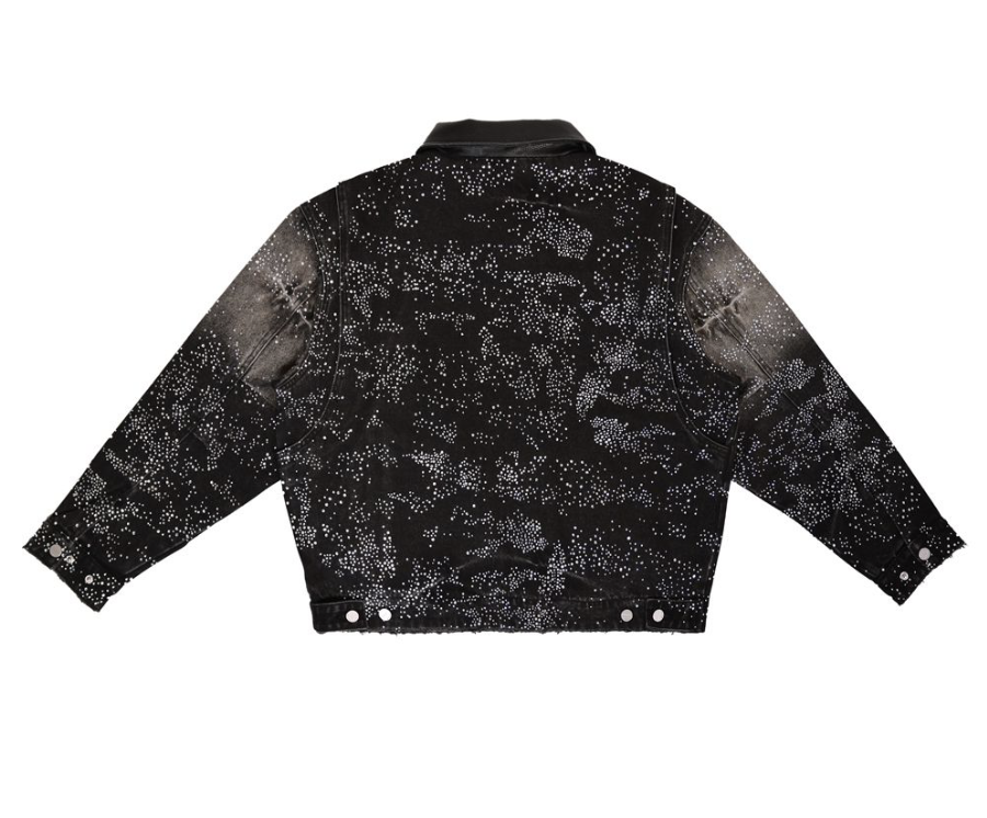 Rhinestone Denim Trucker Jacket - Black