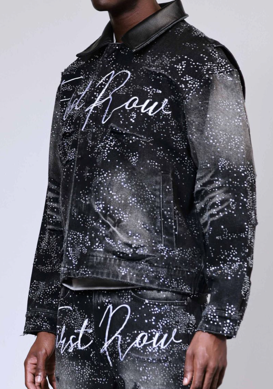 Rhinestone Denim Trucker Jacket - Black