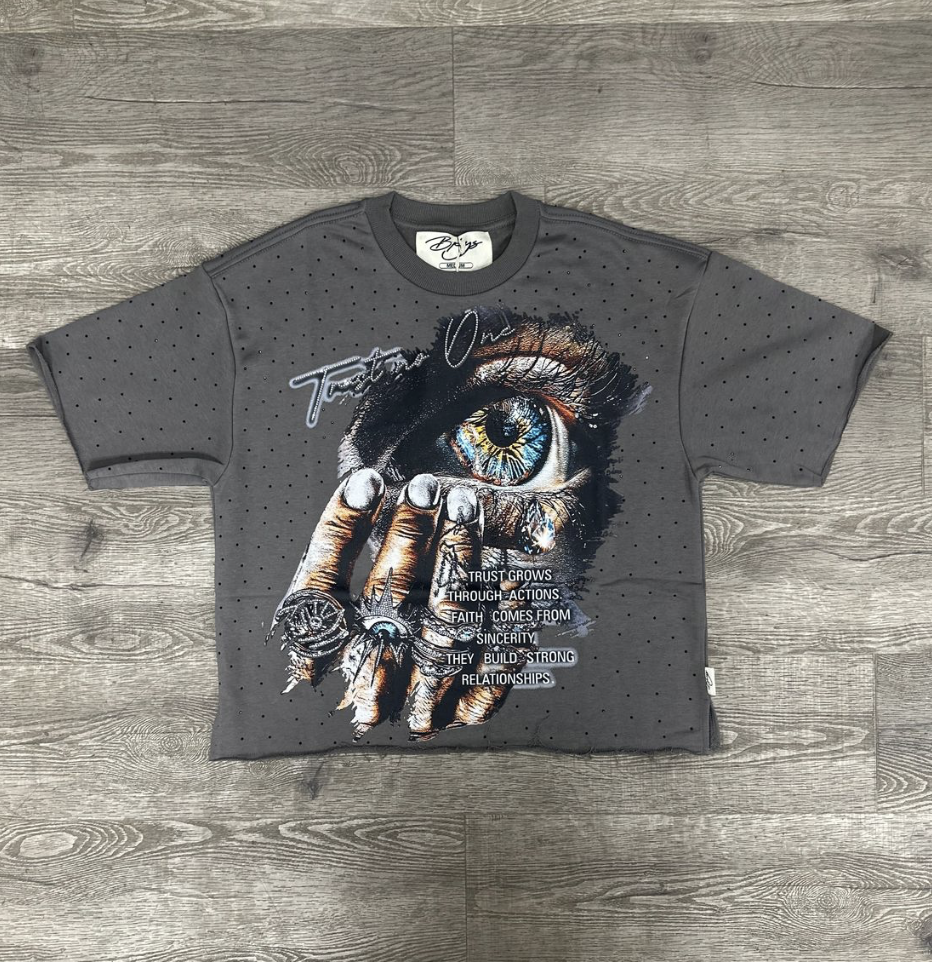 Crystal Eye F-Terry Cropped Tee - Grey
