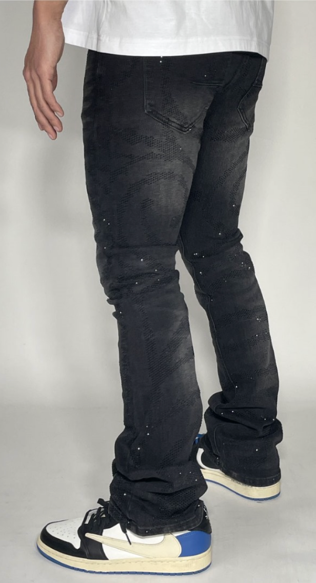 Skinny Flare Rhinestone Jeans - Black