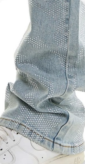 Skinny Flare Rhinestone Jeans - Blue