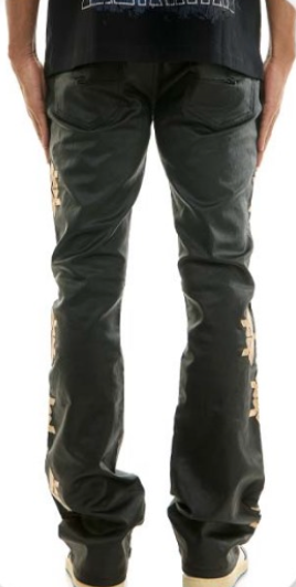 Logo Skinny Flare Stacked Fitted Jeans - Black/Gold