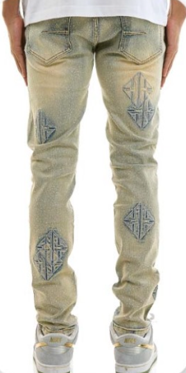 Patch and Rhinestone Skinny Jeans - Blue