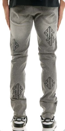 Patch and Rhinestone Skinny Jeans - Grey