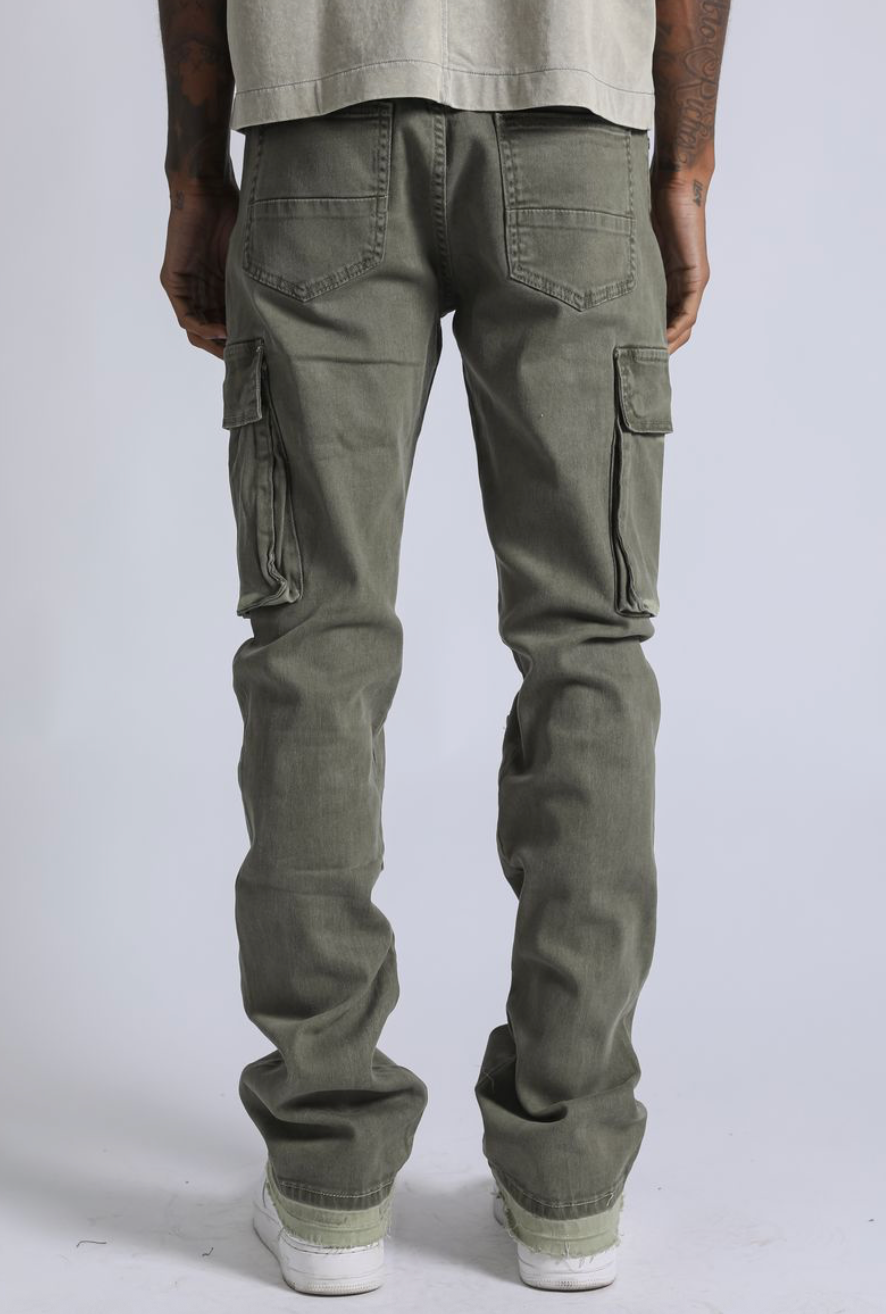 Dante Denim Jeans w/ Cargo Patch - Olive