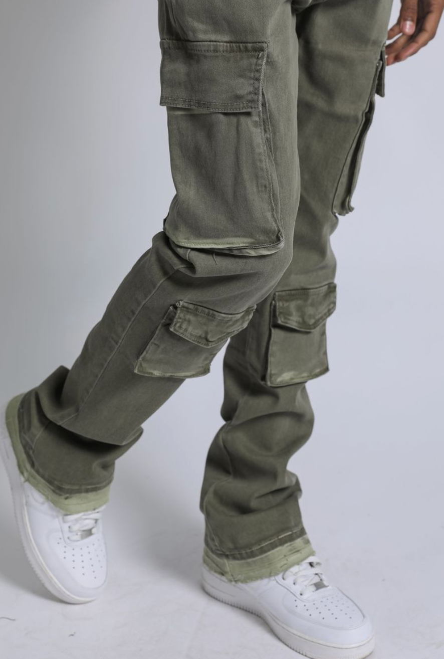 Dante Denim Jeans w/ Cargo Patch - Olive