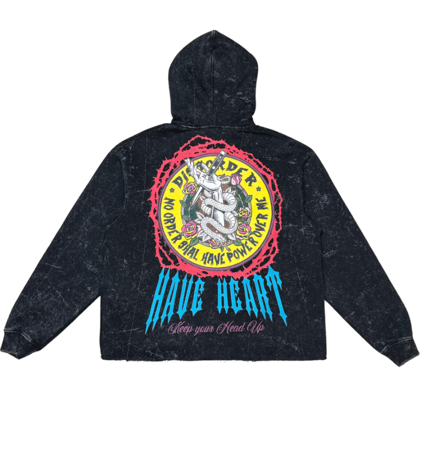 Disorder Zip Crop Hoodie - Black