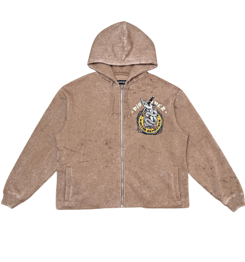 Disorder Zip Crop Hoodie - Umber