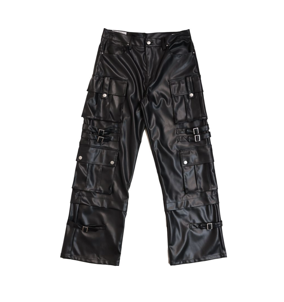 PU Y2K Utility Cargo Pants - Black