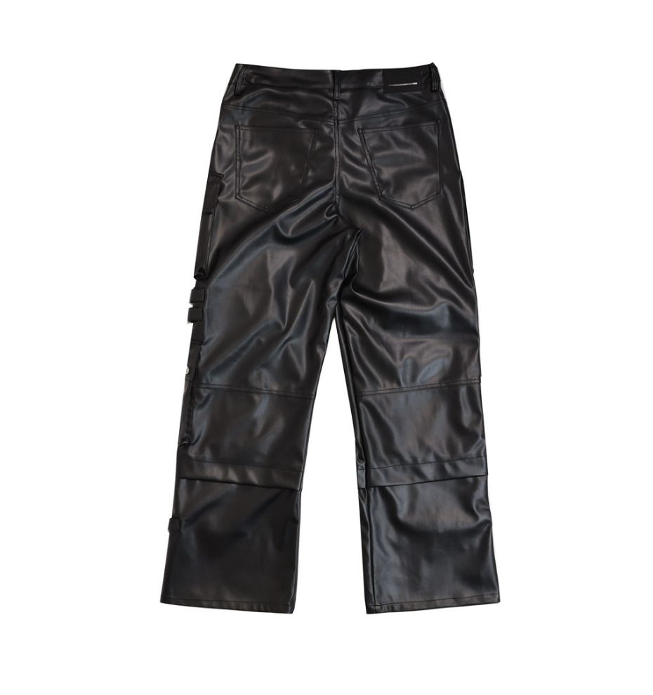 PU Y2K Utility Cargo Pants - Black