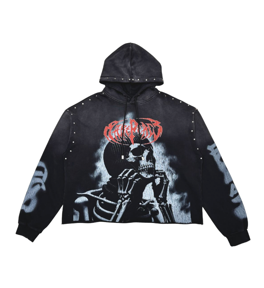 Washed F-Terry Cut Off Hoodie - Black