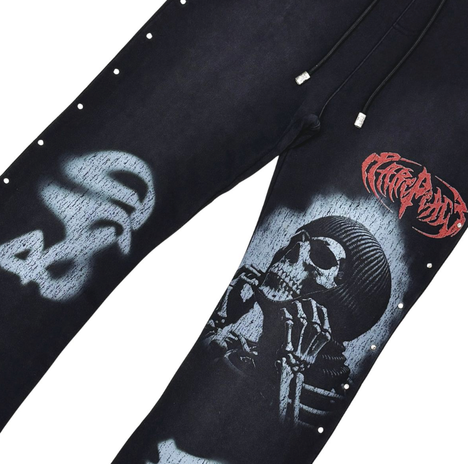 Washed F-Terry Stacked Jogger w/ Side Rhinestones - Black