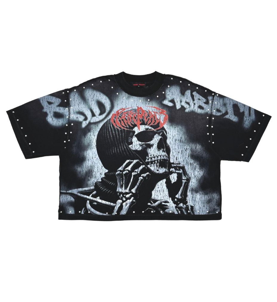 Washed Heavy Tee w Rhinestone Detail - Black
