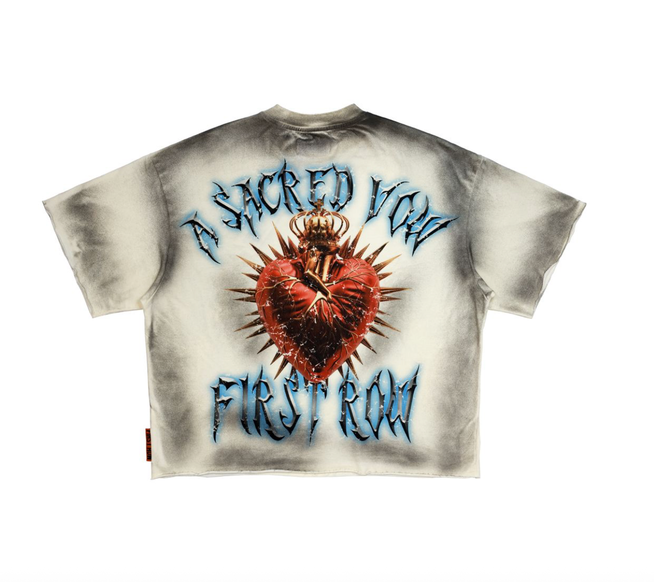 First Row -Rhinestone Angels Stone Cropped Fitted Tee - Cream