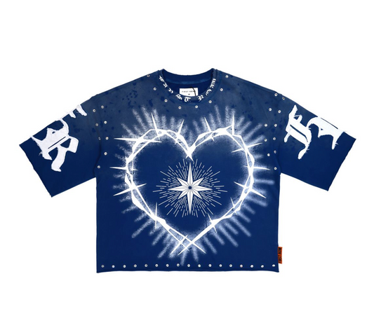 Heart Cropped Fitted Tee  - Blue