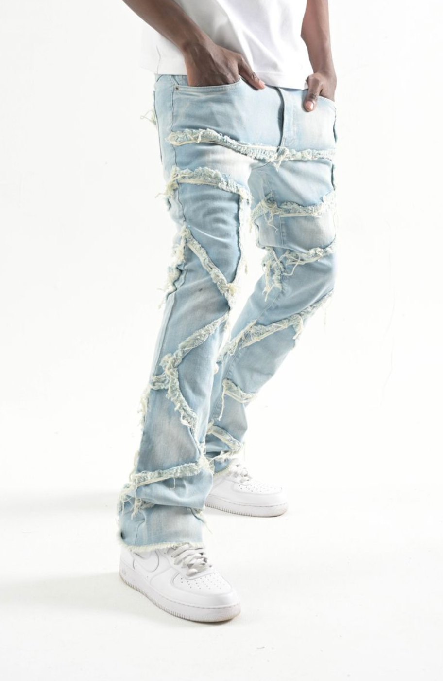 Fray Stacked Jeans - Light Blue