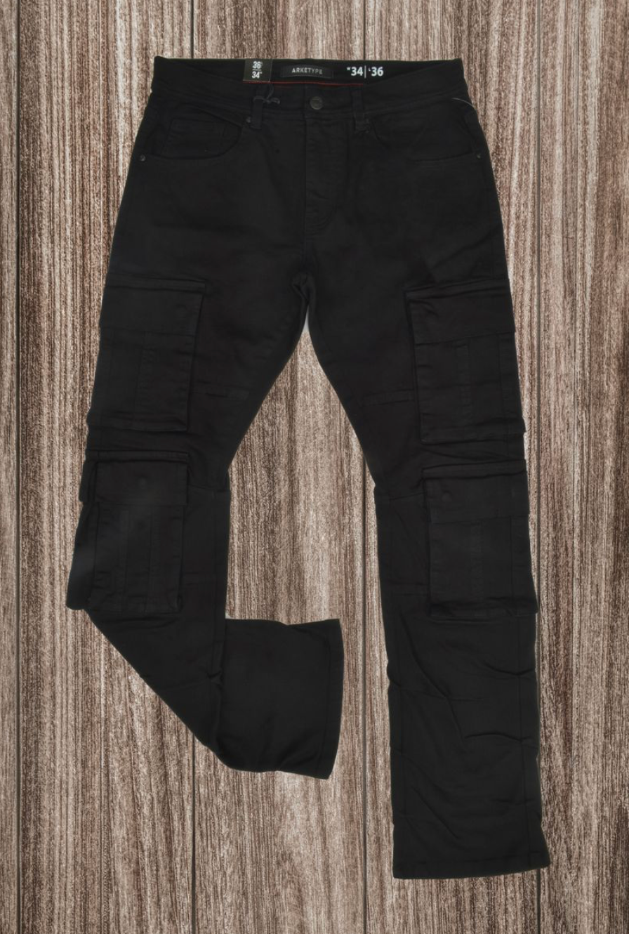 Cargo Flare Jeans - Black