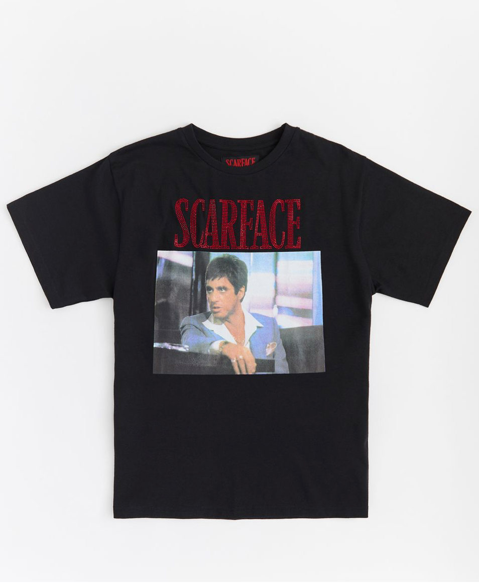 Scarface Red Rhinestone Tee - Black