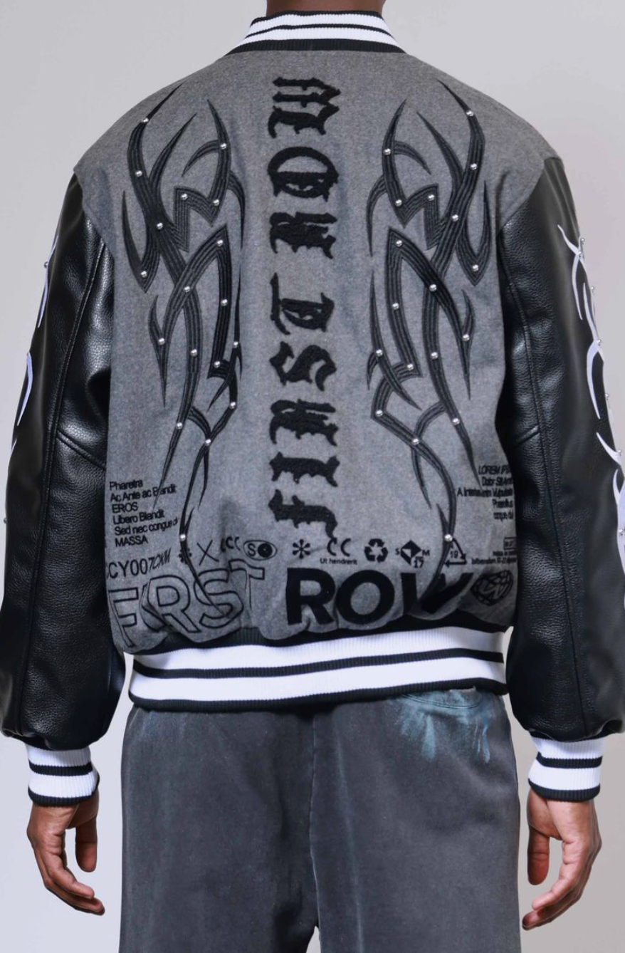 Y2K Tribal Varsity Jacket - Grey