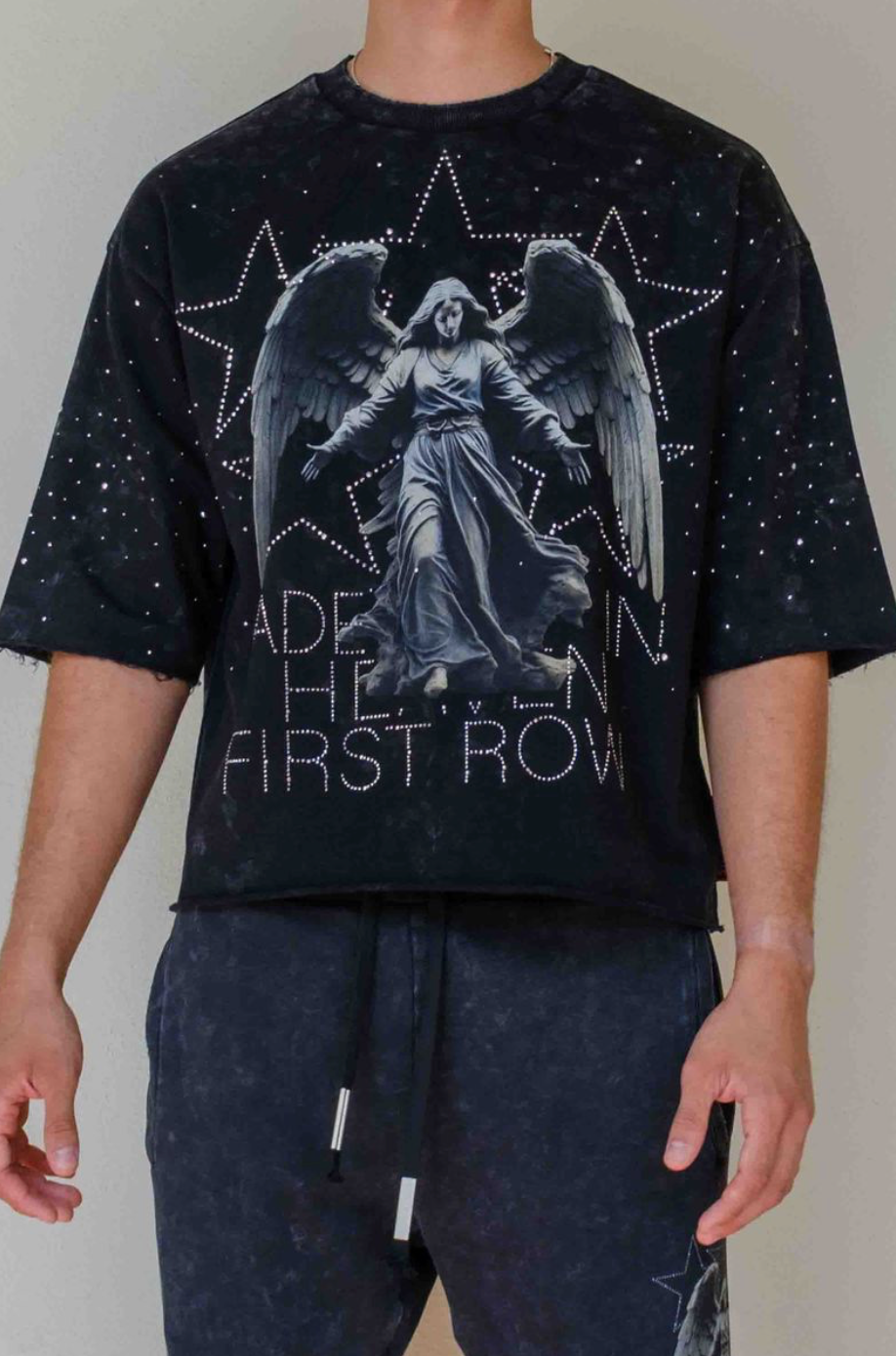 First Row Shining Angel Cropped Tee - Black