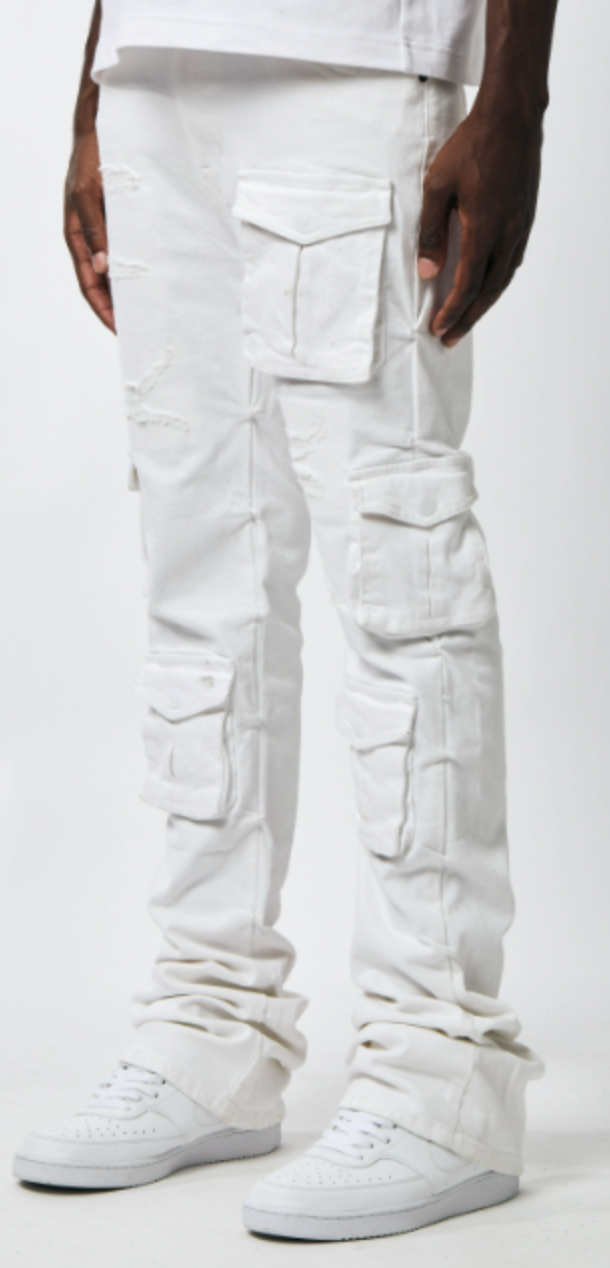 Utility Cargo Stacked Twill Pants - White