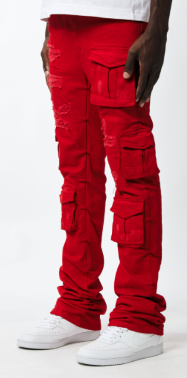 Utility Cargo Stacked Twill Pants - Red