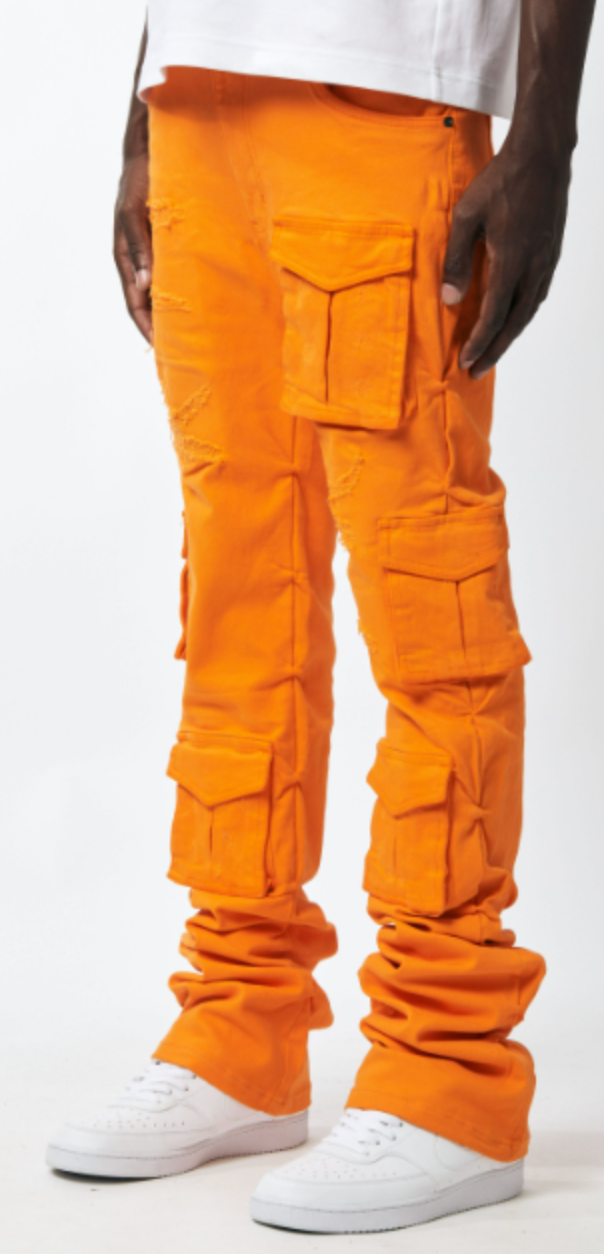 Utility Cargo Stacked Twill Pants - Orange