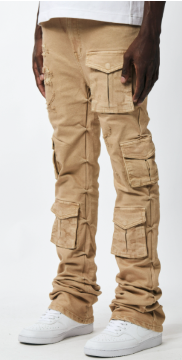 Utility Cargo Stacked Twill Pants - Khaki