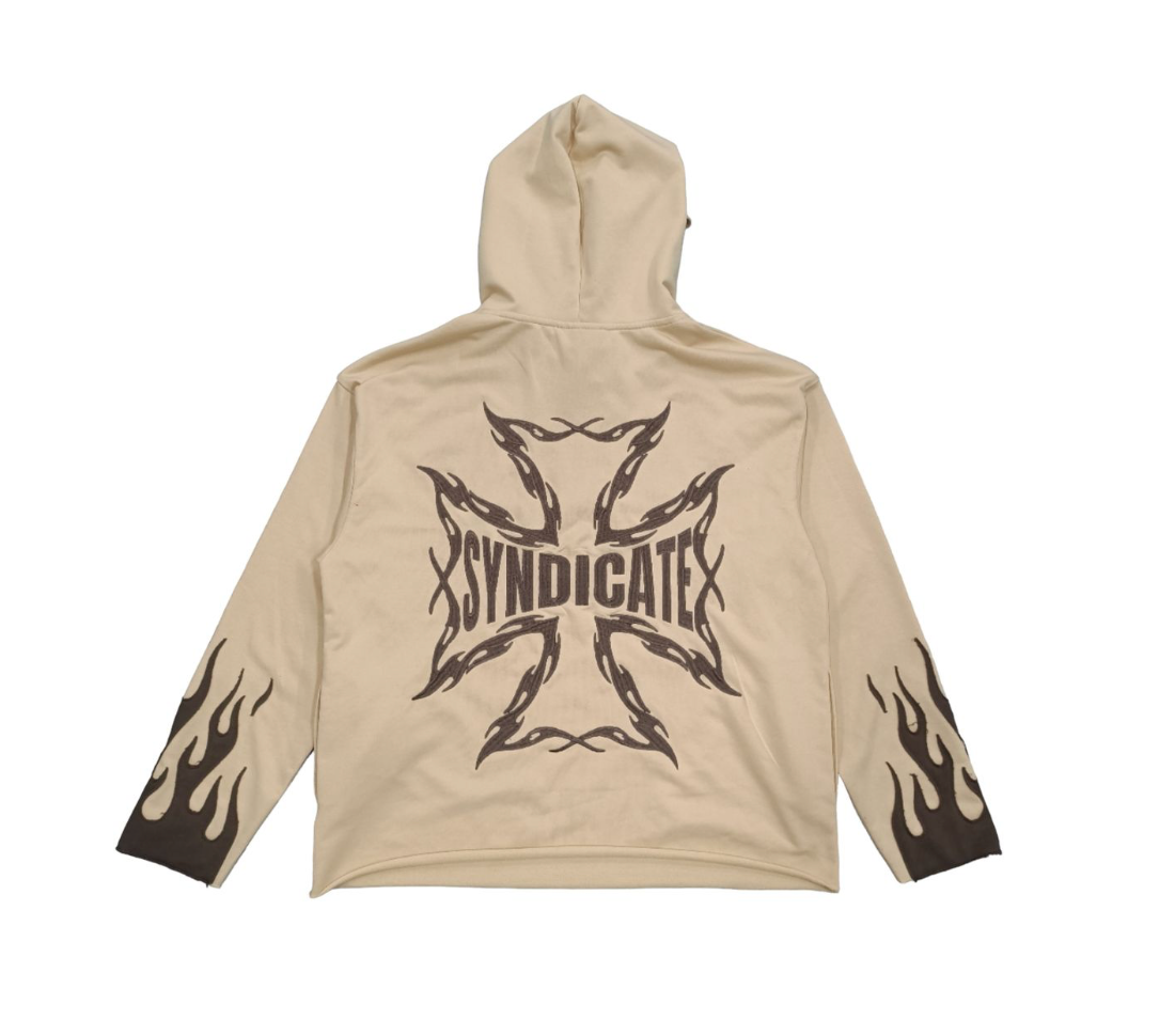 Flames Cropped Hoodie - Cream