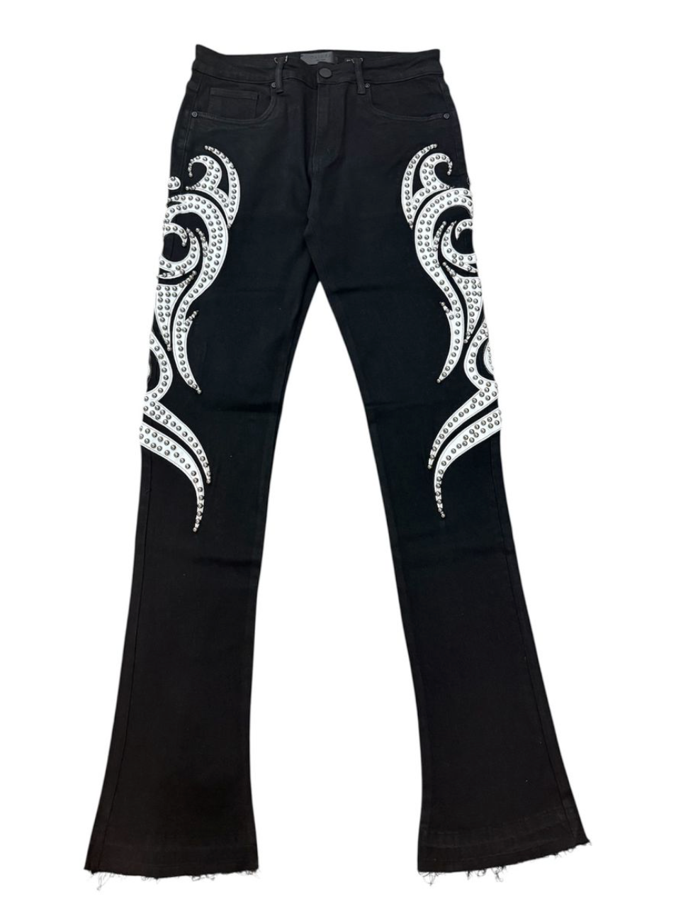 Stacked Jeans w/Rhinestone Design - Black