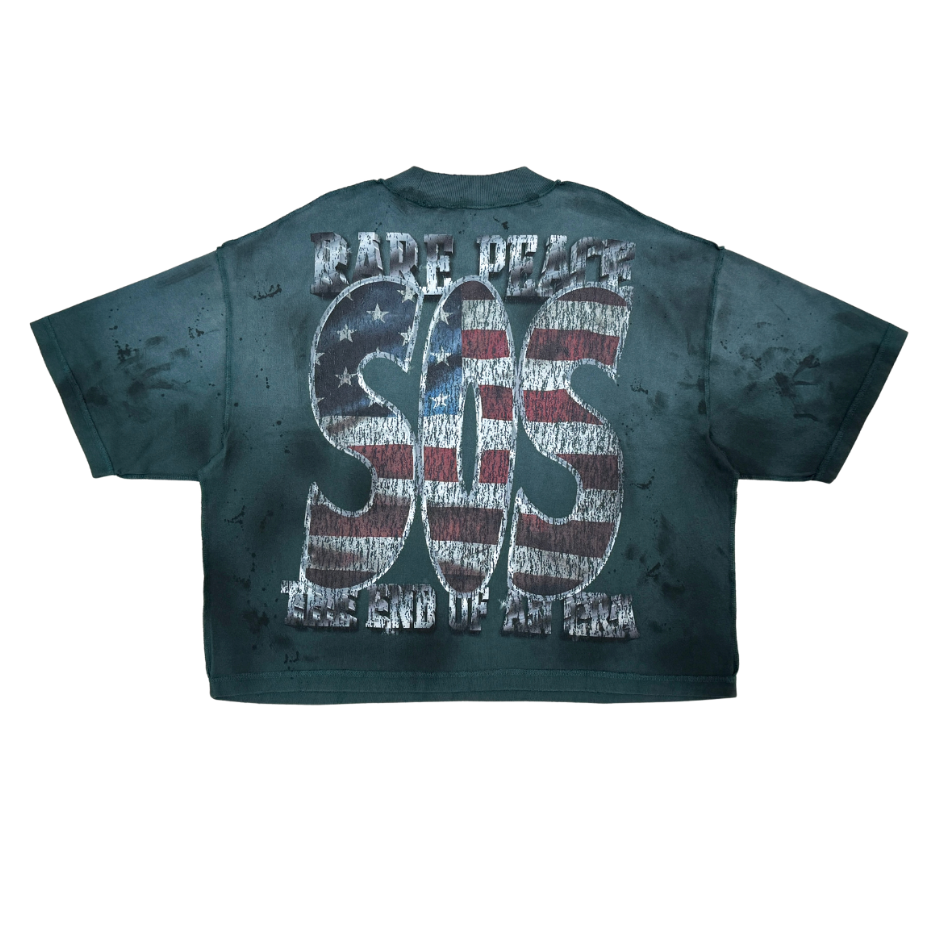 Statue Of Liberty Rhinestone Cropped Tee - Pine Green